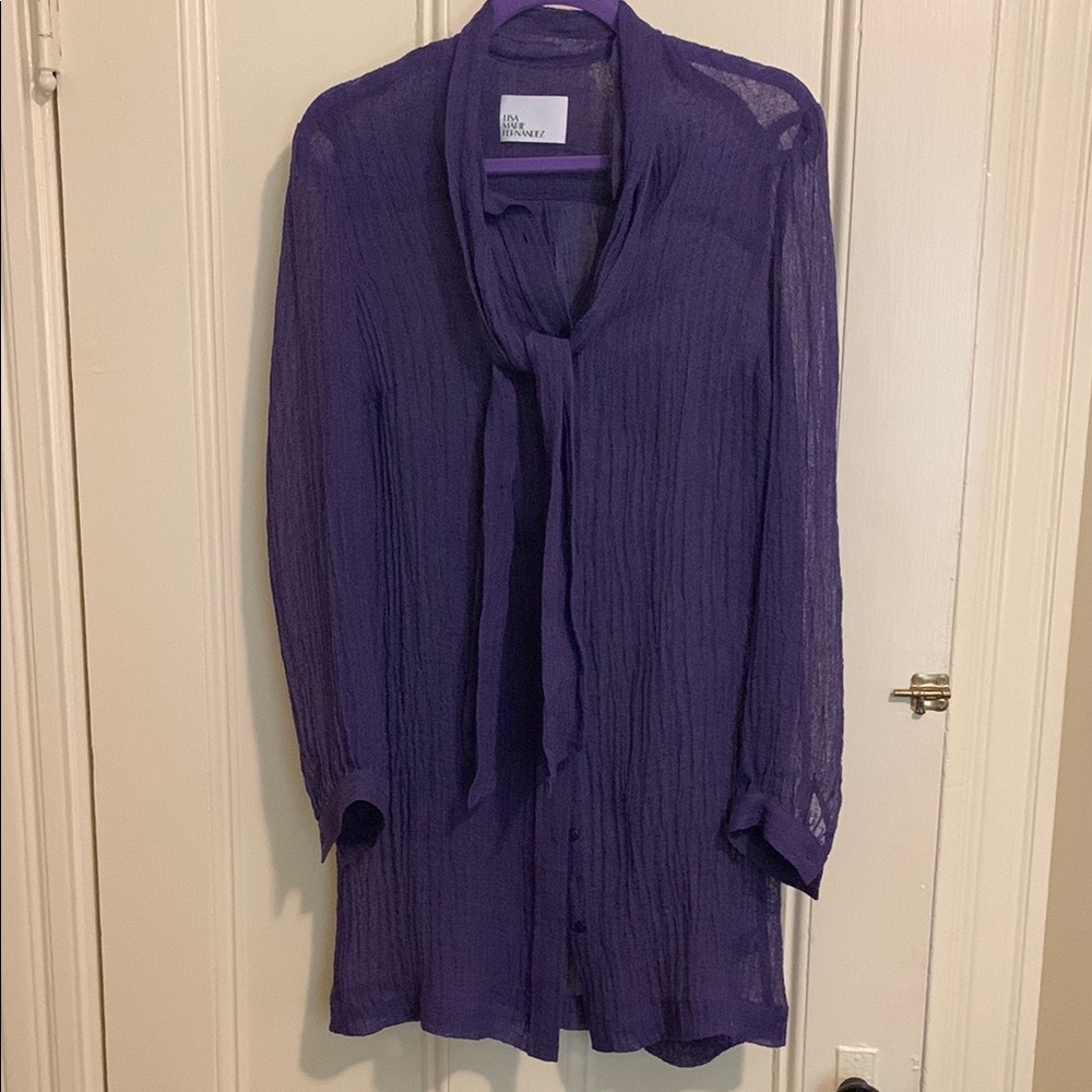 Lisa Marie Fernandez  Bow Mini Shirtdress Blueberry Sorrento
Gauze